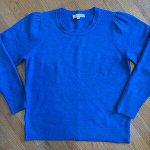 Loft Ocean Blue Crew Neck Sweater with Long Puffed Sleeves Size XL